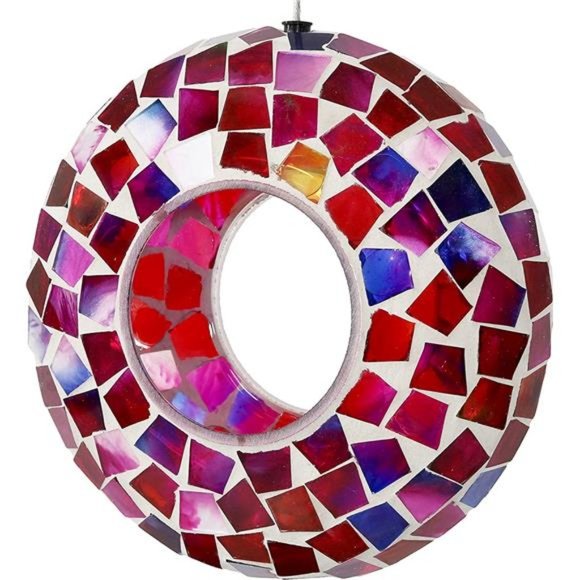 6-Inch Decorative Fly-Through Hanging Bird Feeder- Outdoor Decorative, Crimson